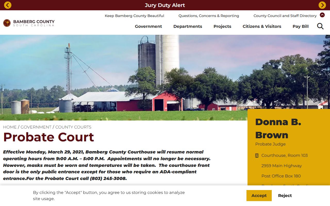 Bamberg County Probate Court marriage records office