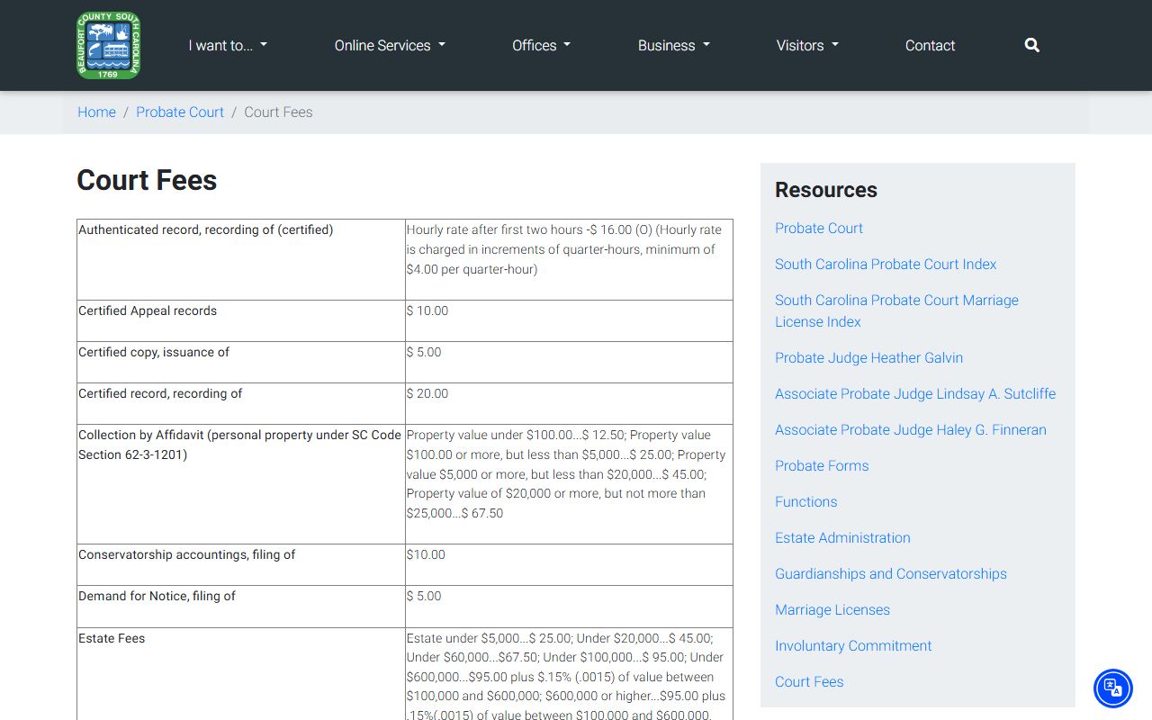 Beaufort County Probate Court Marriage Licenses office