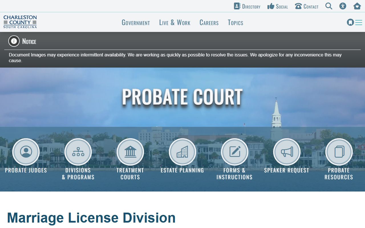 Charleston County Probate Court Marriage License Division office
