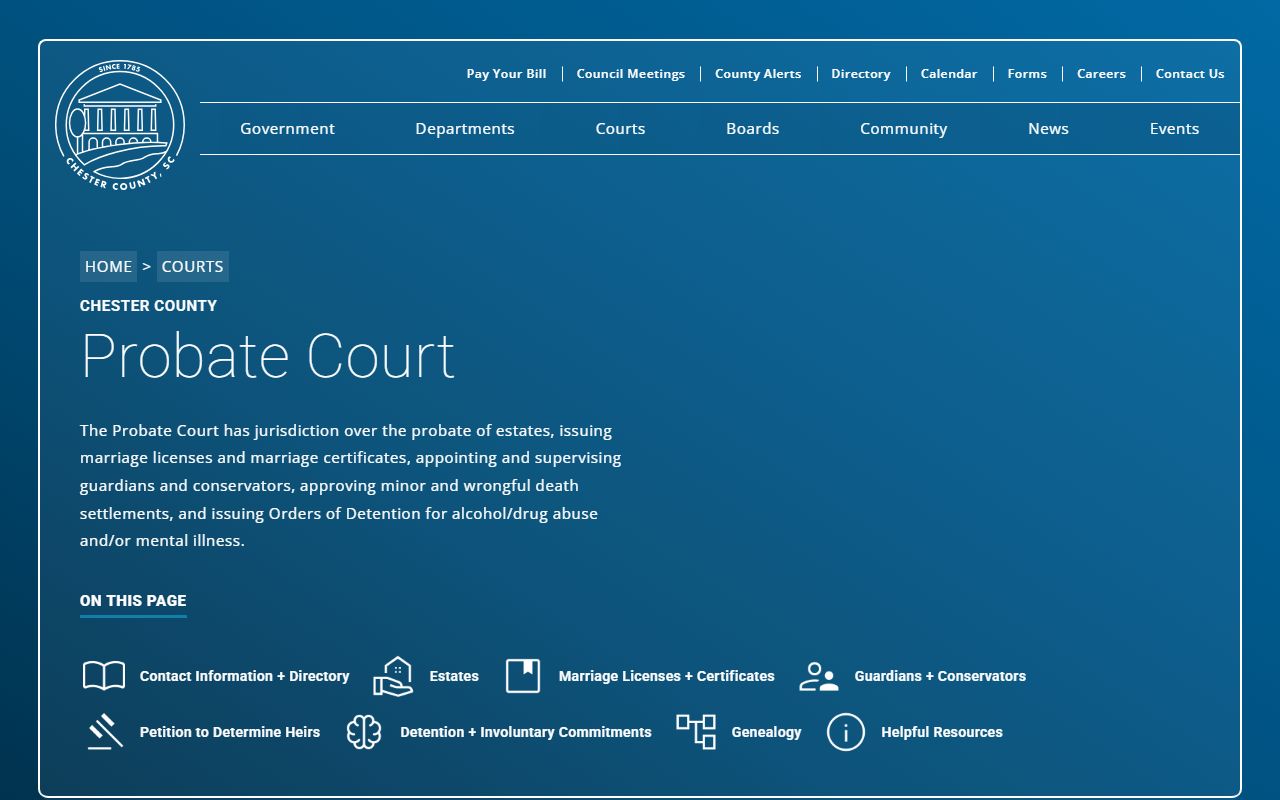 Chester County Probate Court marriage records office