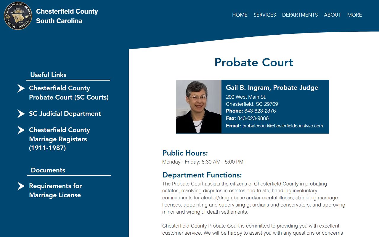 Chesterfield County Probate Court marriage records office