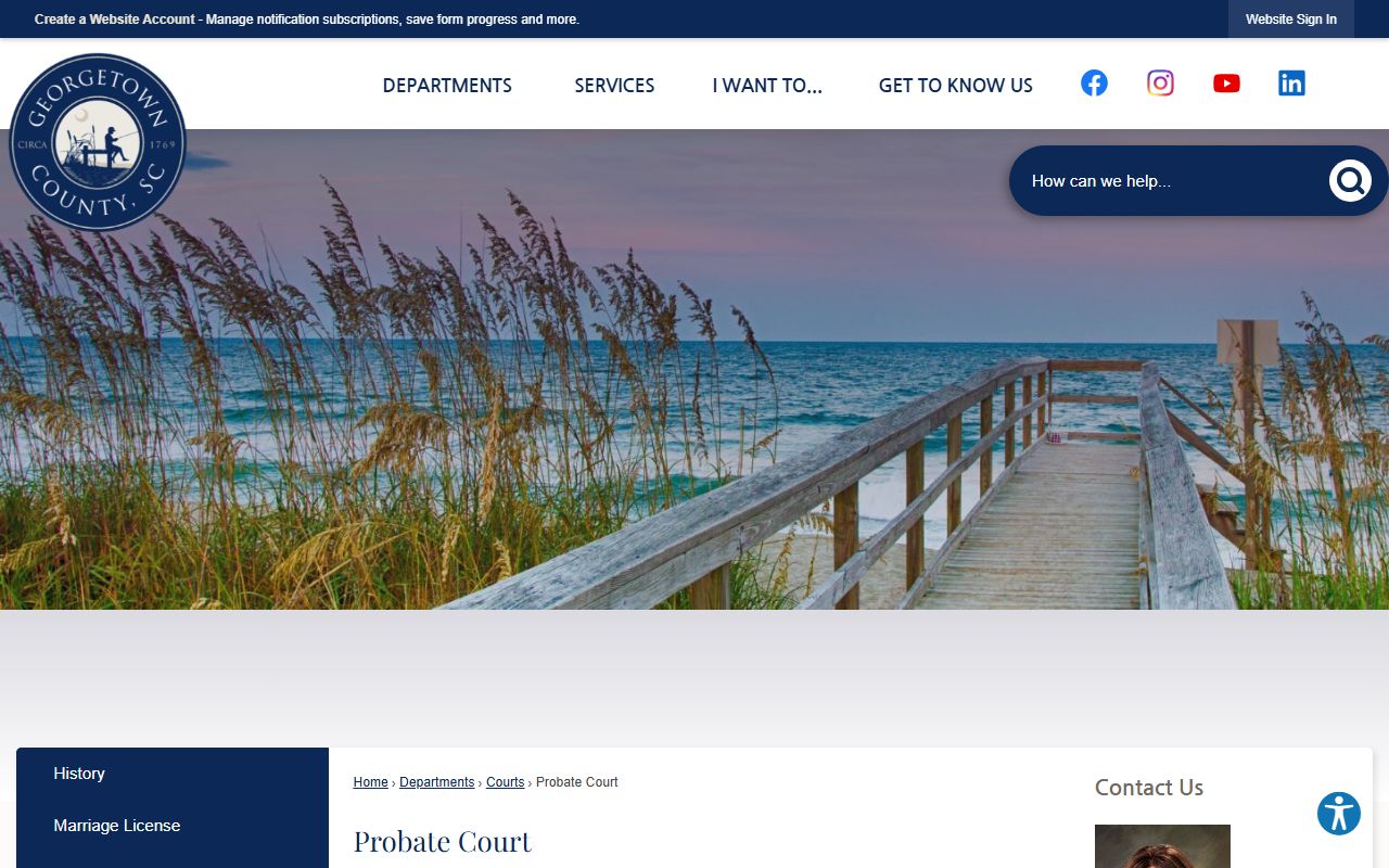 Georgetown County Probate Court building for marriage records