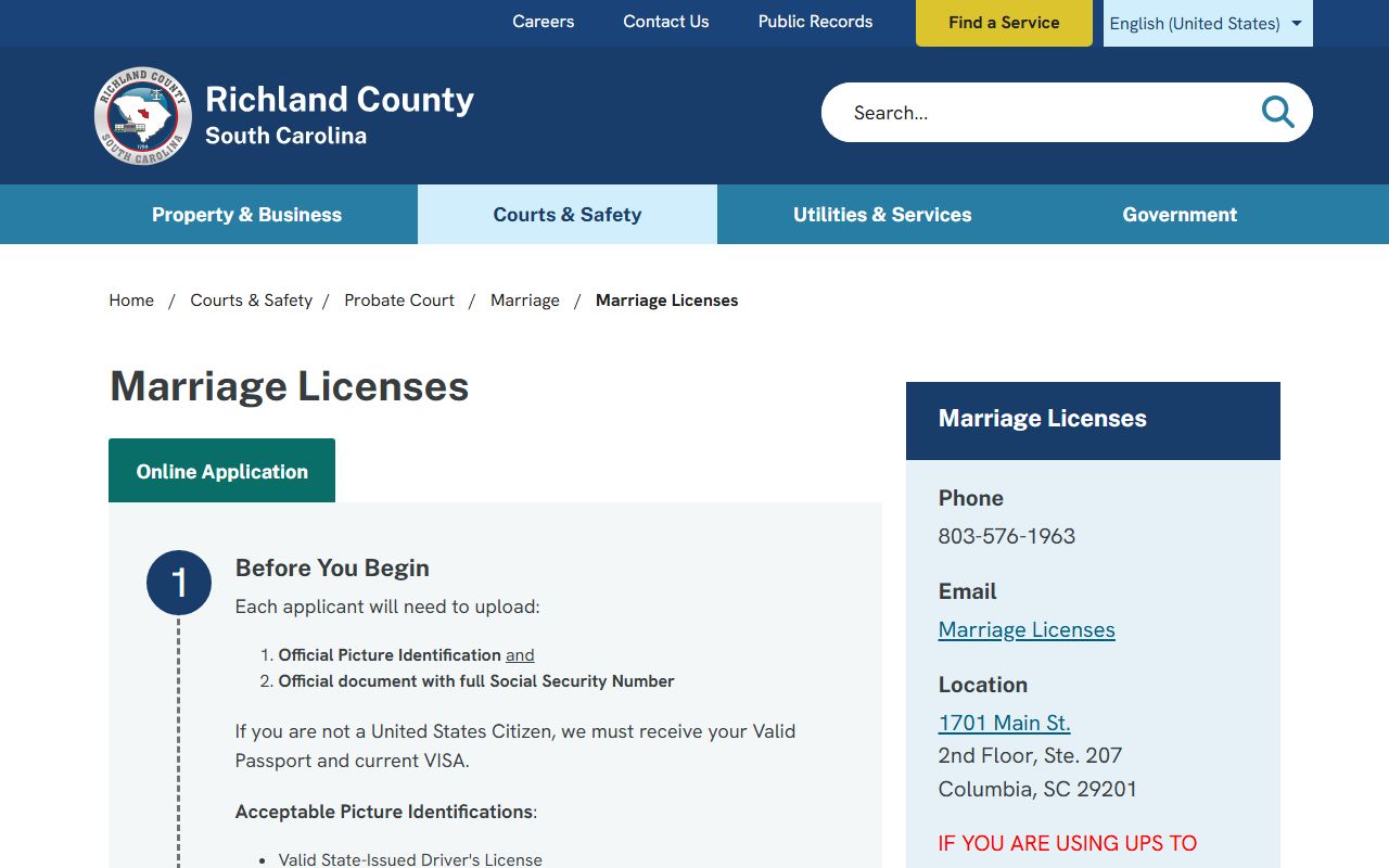 Richland County Probate Court marriage license services