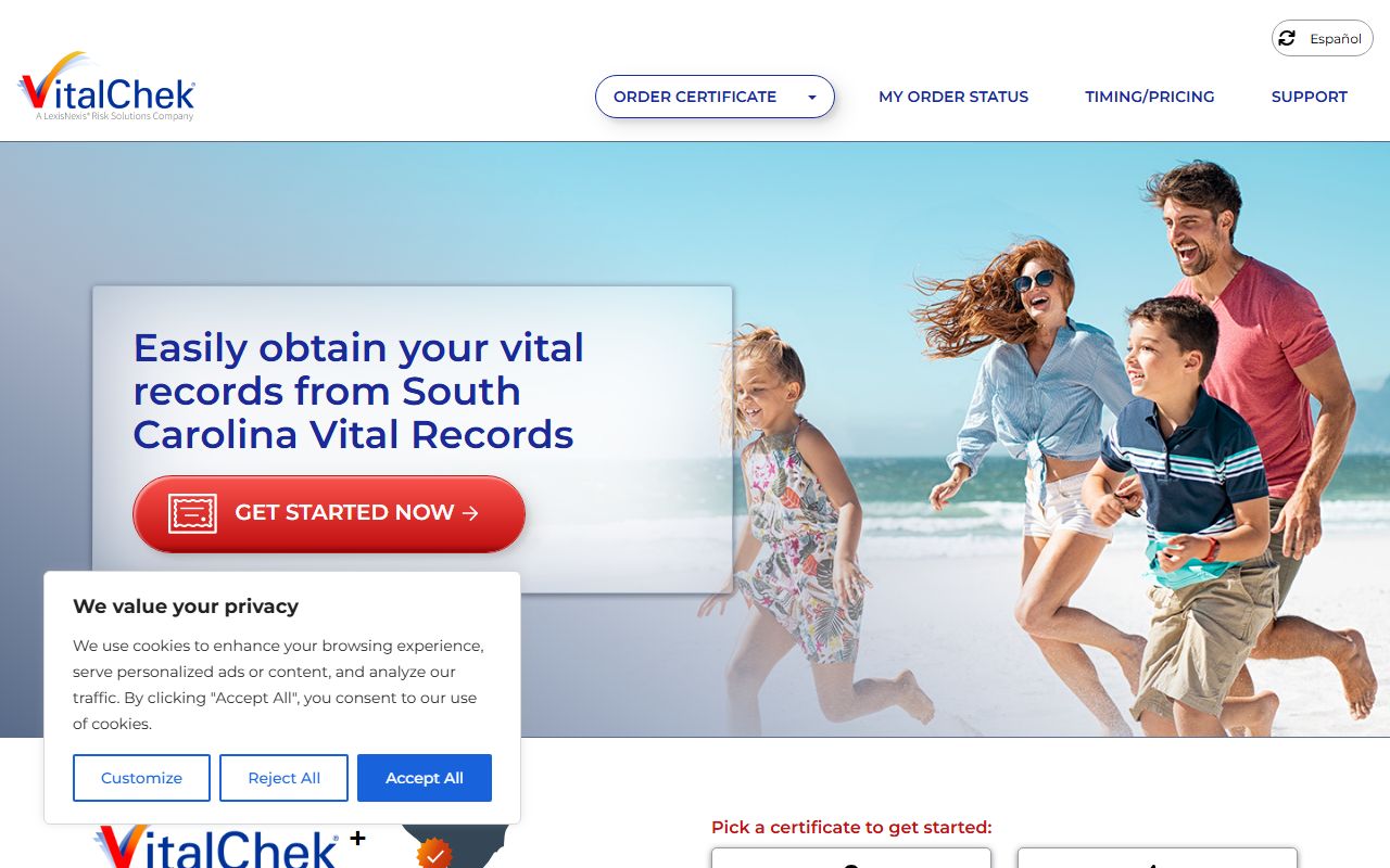 VitalChek South Carolina marriage records ordering service